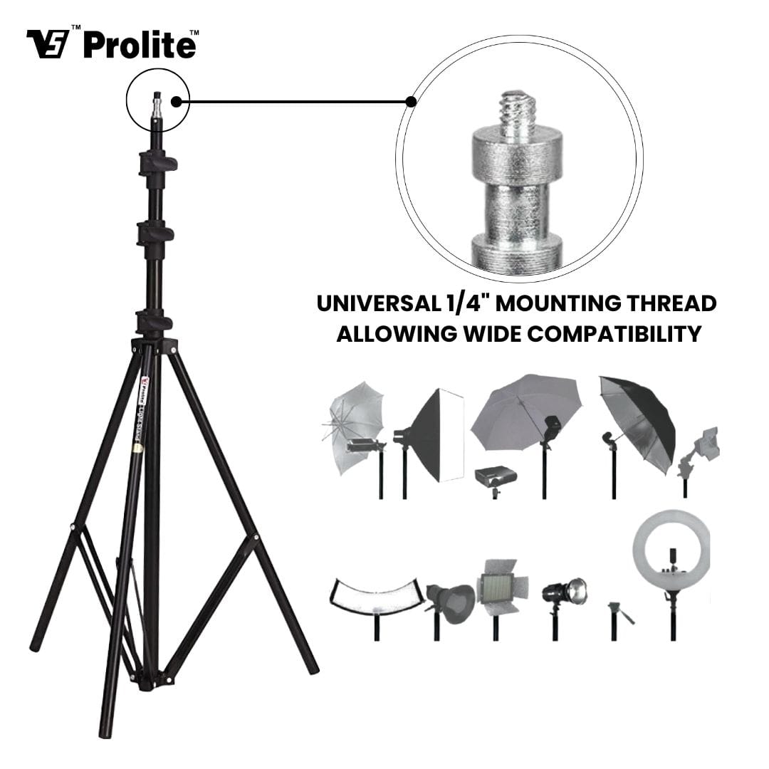 Prolite Heavy-Duty Light Stand (9 feet) for COB Lights, Ring Light, Video Lights, Flash, Reflector, Diffuser, Photo & Video Studio Shooting (Portable, Foldable with Carry Bag)
