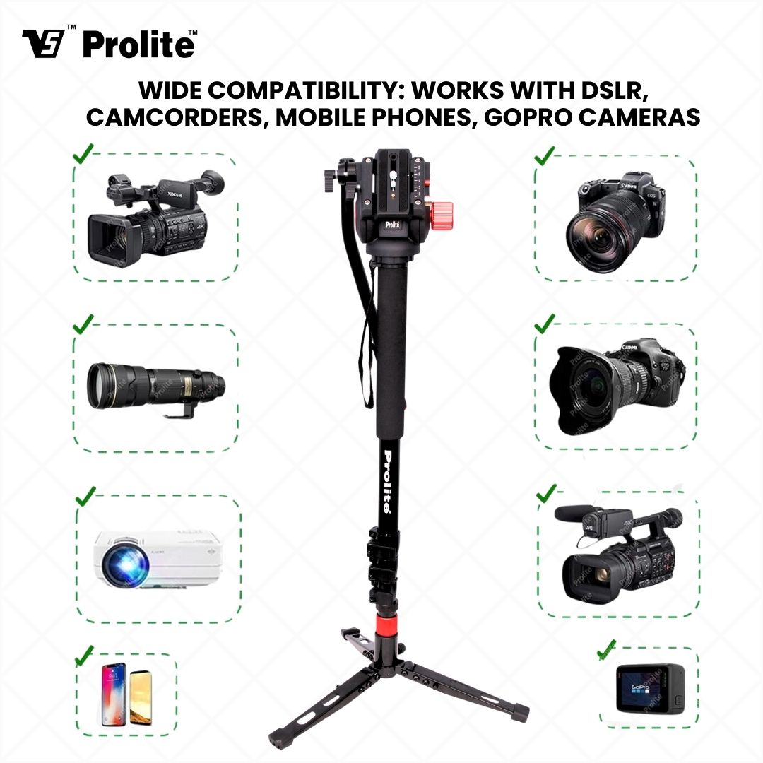Prolite Professional Monopod 1199 Pro with Professional Metal Head |4 Sections | Screw Mount | Comfort Foam Grip | with Ball Head |for DSLR Camera Mobile GoPro | Maximum Height 1800mm | Load Capacity – 20kg