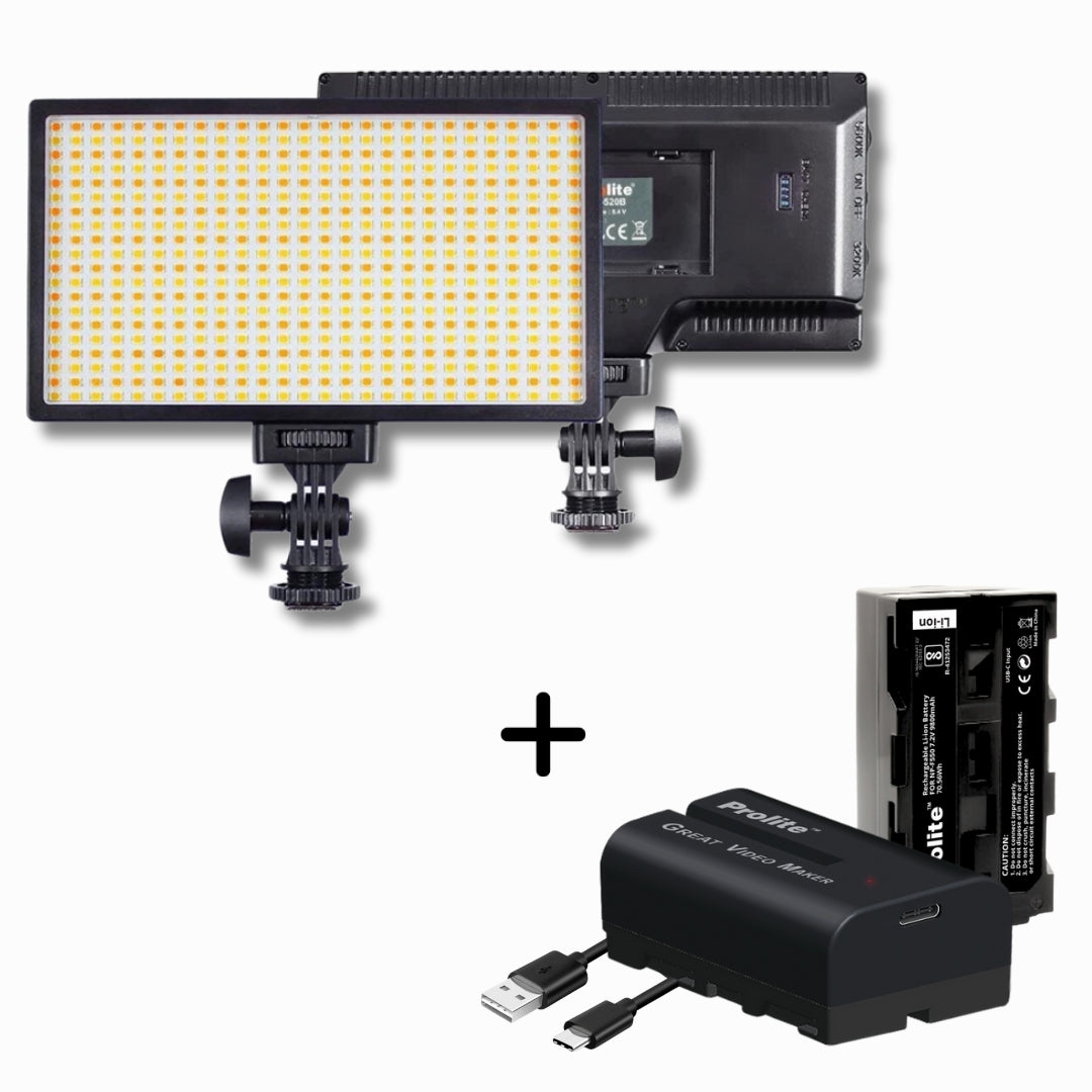 Prolite LED 520 Professional Video Light with NP-550 Li-ion Battery, 3200K-5600K Adjustable, 6800 LUX, 1/4″ Mount, C-Type Charging, Ideal for Content Creators, Product Photography, Makeup Shoots
