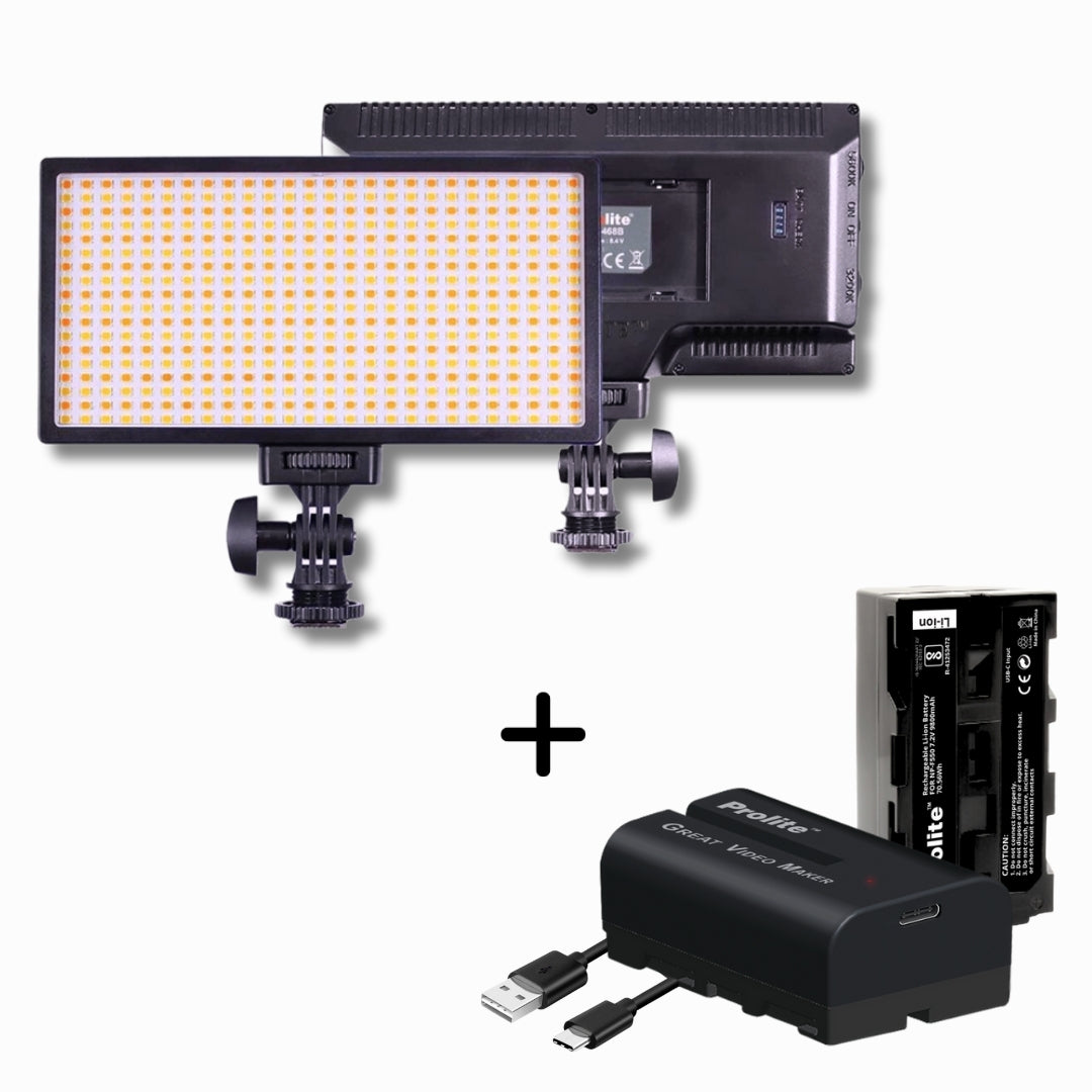 Prolite LED 468 Professional Video Light with NP-550 Li-ion Battery, 3200K-5600K Adjustable, 6200 LUX, 1/4″ Mount, C-Type Charging, Ideal for Content Creators, Product Photography, Makeup Shoots