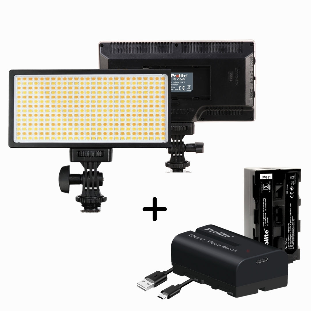 Prolite LED 364 Professional Video Light with NP-550 Li-ion Battery, 3200K-5600K Adjustable, 5600 LUX, 1/4″ Mount, C-Type Charging, Ideal for Content Creators, Product Photography, Makeup Shoots