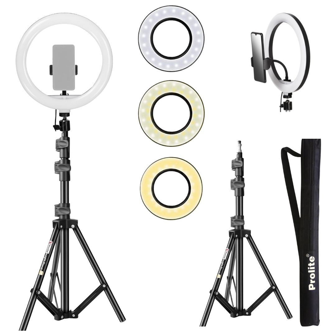 Prolite 10″ LED Ring Light with Heavy Duty 156cm Stand Mobile Holder Combo Kit – Perfect for Photography, Makeup, YouTube, and Video Shoots