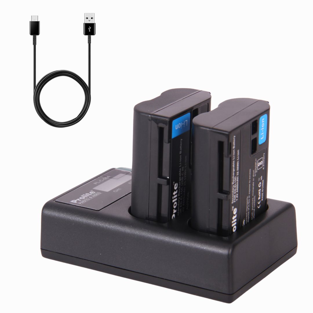 Prolite EN-EL15 Dual LCD Combo for - 2 EN-EL15 Platinum Li-ion Rechargeable Batteries (4400mAh) + 1 EN-EL15 Dual Port LCD Charger for D810A, D600, D610, D7000, D7100, D7200, D800, D800E,etc