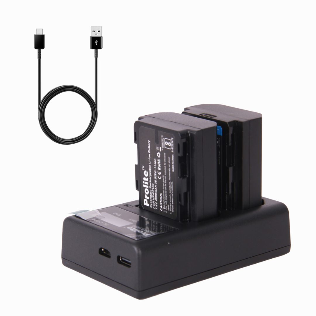 Prolite NP-FZ100 Dual LCD Combo | 2 NP-FZ100 Platinum Camera Li-ion Battery with 1 Charger | Rechargeable Camera Battery