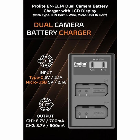 Prolite Dual LCD Charger for Nikon EN-EL14 Camera Li-ion Batteries | Camera Battery Charger (Copy)