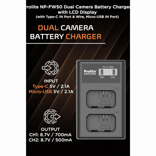 Prolite Dual LCD Charger for Sony NP-FW50C Camera Li-ion Batteries | Camera Battery Charger (Copy)