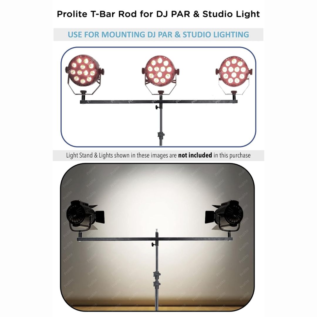 Prolite Multipurpose T-Bar Rod for Studio Lights, Flashes, Umbrellas, DJ PAR Lighting & Microphones (3 Mounts)