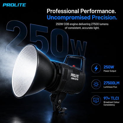 Prolite Cinemax 250 Bi Pro | 250W COB LED Continuous Video Light with LED Display | Bi-Color 2700K-6500K | CRI 95+ | With LED Display, Kit Bag, Bowens Reflector & Remote | 13 Special FX | Ideal for Content Creators & Weddings
