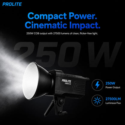 Prolite Cinemax 250 Bi | 250W COB LED Continuous Video Light | Bi-Color 2700K-6500K | CRI 95+ | With Kit Bag, Bowens Reflector & Remote | 13 Special FX | Ideal for Content Creators & Weddings