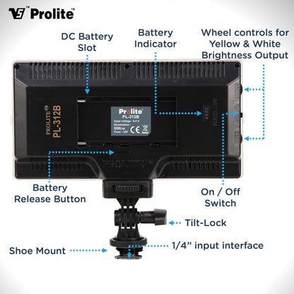 Prolite LED 312 Professional Video Light with NP-550 Li-ion Battery, 3200K-5600K Adjustable, 5200 LUX, 1/4″ Mount, C-Type Charging, Ideal for Content Creators, Product Photography, Makeup Shoots