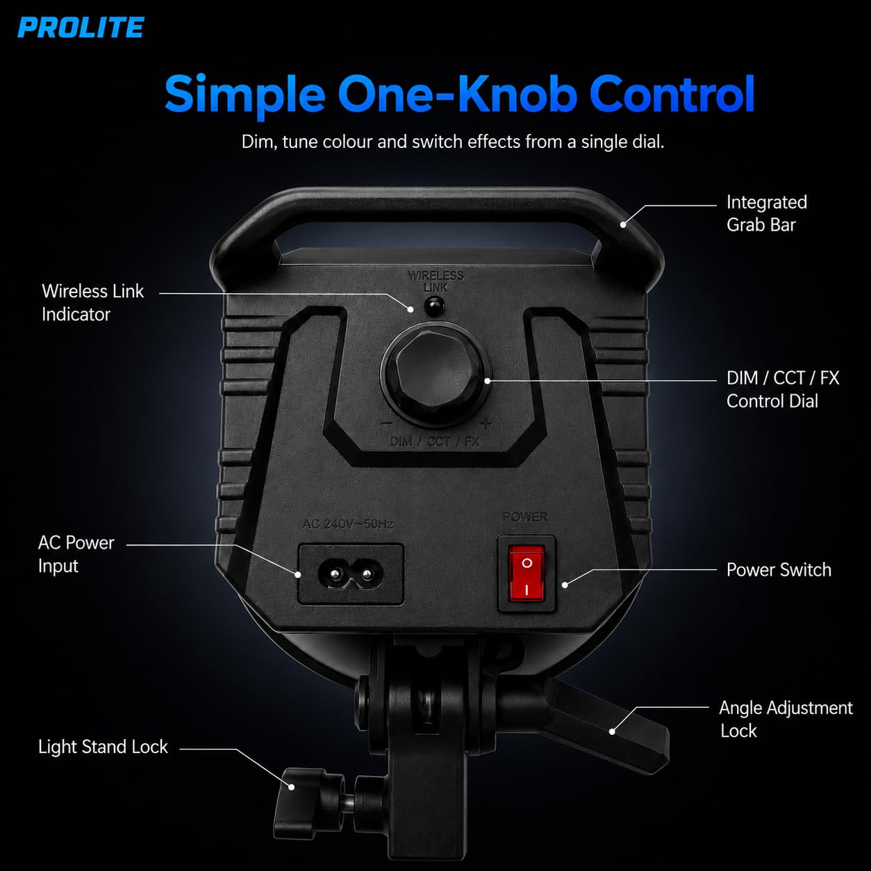 Prolite Cinemax 250 Bi | 250W COB LED Continuous Video Light | Bi-Color 2700K-6500K | CRI 95+ | With Kit Bag, Bowens Reflector & Remote | 13 Special FX | Ideal for Content Creators & Weddings