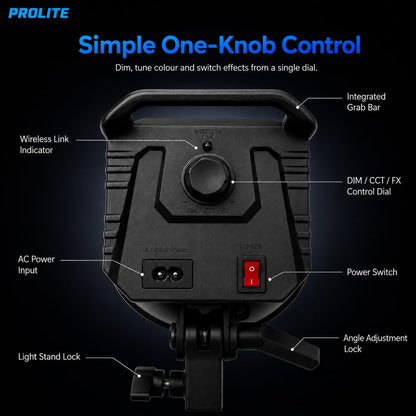 Prolite Cinemax 250 Bi | 250W COB LED Continuous Video Light | Bi-Color 2700K-6500K | CRI 95+ | With Kit Bag, Bowens Reflector & Remote | 13 Special FX | Ideal for Content Creators & Weddings