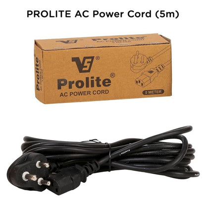 Prolite 3-Pin AC Power Cord (5m) | 240V, 16A | Type C13 Out | Replacement Cable for Video Light, Printer, Monitor, TV, PC | Black