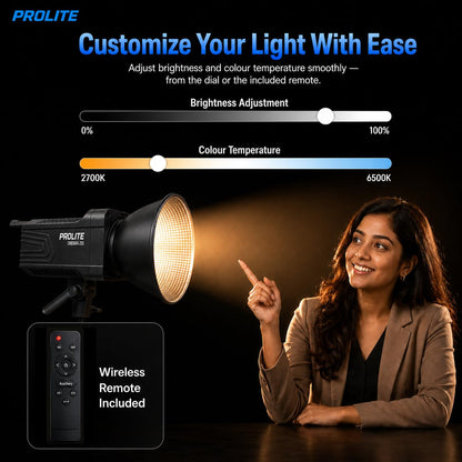 Prolite Cinemax 250 Bi | 250W COB LED Continuous Video Light | Bi-Color 2700K-6500K | CRI 95+ | With Kit Bag, Bowens Reflector & Remote | 13 Special FX | Ideal for Content Creators & Weddings