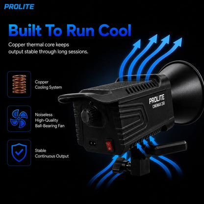Prolite Cinemax 250 Bi | 250W COB LED Continuous Video Light | Bi-Color 2700K-6500K | CRI 95+ | With Kit Bag, Bowens Reflector & Remote | 13 Special FX | Ideal for Content Creators & Weddings