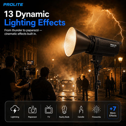 Prolite Cinemax 600 Bi | 600W COB LED Continuous Video Light | Bi-Color 2700K–6500K | CRI 95+ | LCD Display | 2.4GHz Wireless Control with Display Remote | Kit Bag & Metal Bowens Reflector | 13 Special FX | Ideal for Content Creators & Weddings