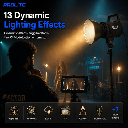 Prolite Cinemax 250 Bi Pro | 250W COB LED Continuous Video Light with LED Display | Bi-Color 2700K-6500K | CRI 95+ | With LED Display, Kit Bag, Bowens Reflector & Remote | 13 Special FX | Ideal for Content Creators & Weddings
