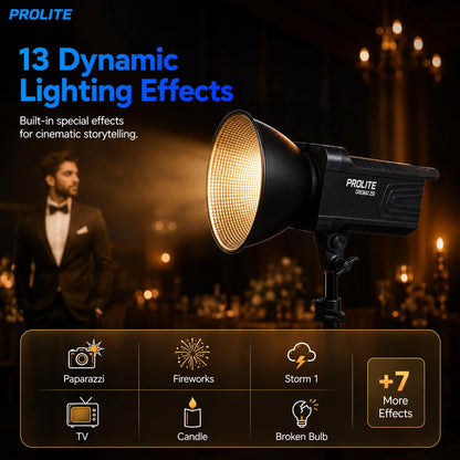 Prolite Cinemax 250 Bi | 250W COB LED Continuous Video Light | Bi-Color 2700K-6500K | CRI 95+ | With Kit Bag, Bowens Reflector & Remote | 13 Special FX | Ideal for Content Creators & Weddings