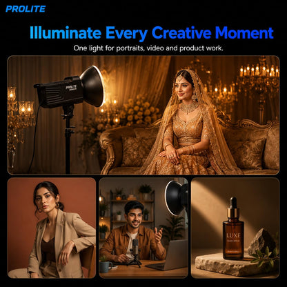 Prolite Cinemax 250 Bi | 250W COB LED Continuous Video Light | Bi-Color 2700K-6500K | CRI 95+ | With Kit Bag, Bowens Reflector & Remote | 13 Special FX | Ideal for Content Creators & Weddings