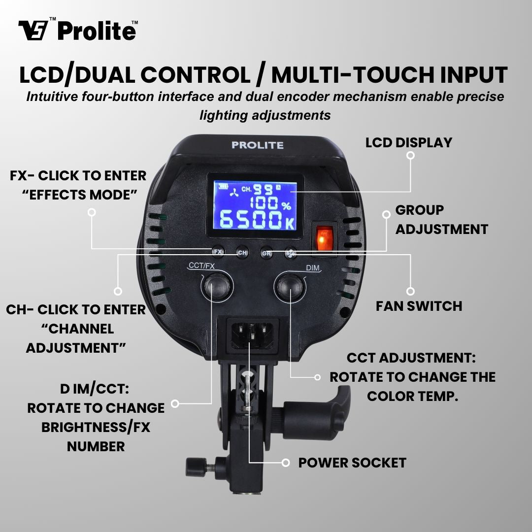 Prolite Litemax PL-350 Bi Gold (with Metal Reflector, 5 Color Filter Set (RGBWW), PL-C9 Remote 2.4GHz, Enemax 1100 AAAX2)