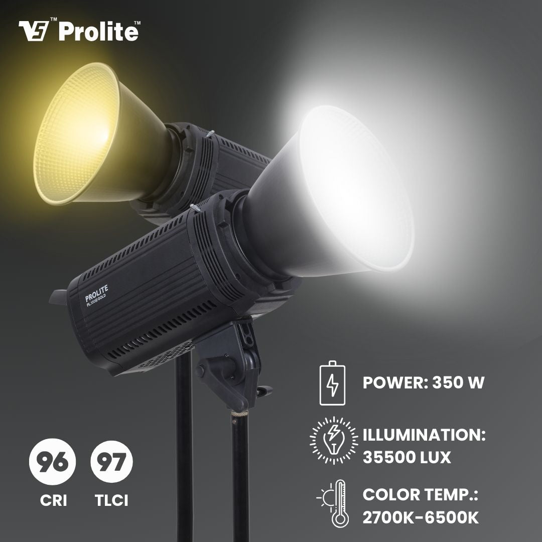 Prolite Litemax PL-350 Bi Gold (with Metal Reflector, 5 Color Filter Set (RGBWW), PL-C9 Remote 2.4GHz, Enemax 1100 AAAX2)