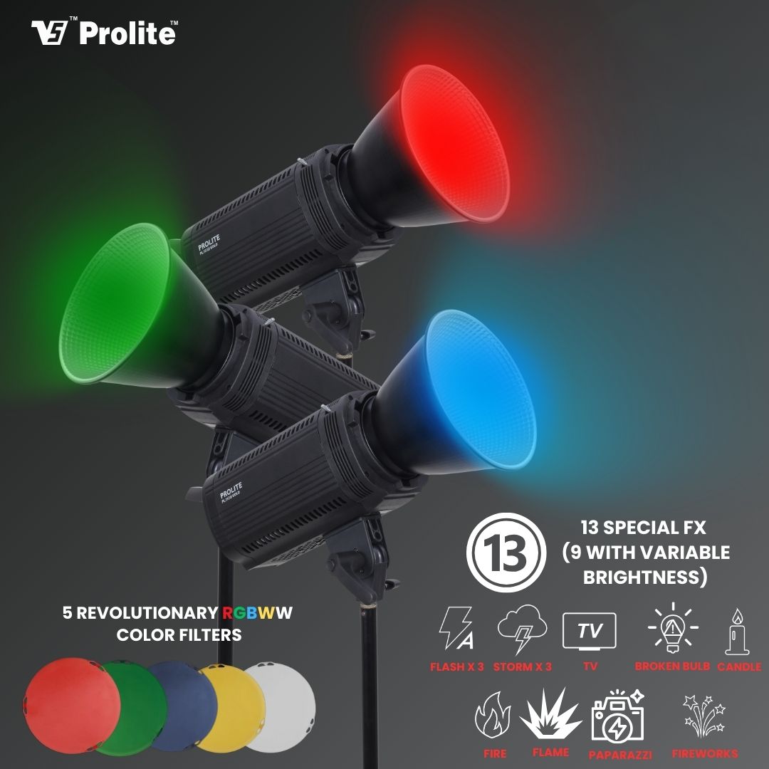 Prolite Litemax PL-350 Bi Gold (with Metal Reflector, 5 Color Filter Set (RGBWW), PL-C9 Remote 2.4GHz, Enemax 1100 AAAX2)