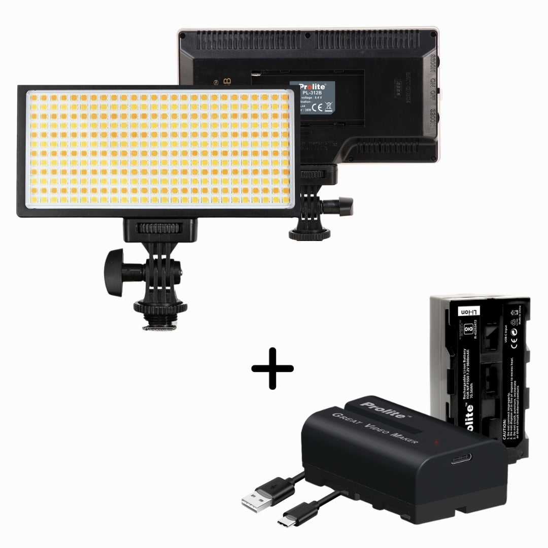 Prolite LED 312 Professional Video Light with NP-550 Li-ion Battery, 3200K-5600K Adjustable, 5200 LUX, 1/4″ Mount, C-Type Charging, Ideal for Content Creators, Product Photography, Makeup Shoots